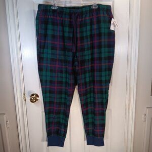 NWT Old Navy Lounge Pants Pajama Sleep Green Blue Plaid Unisex Men's Size XL